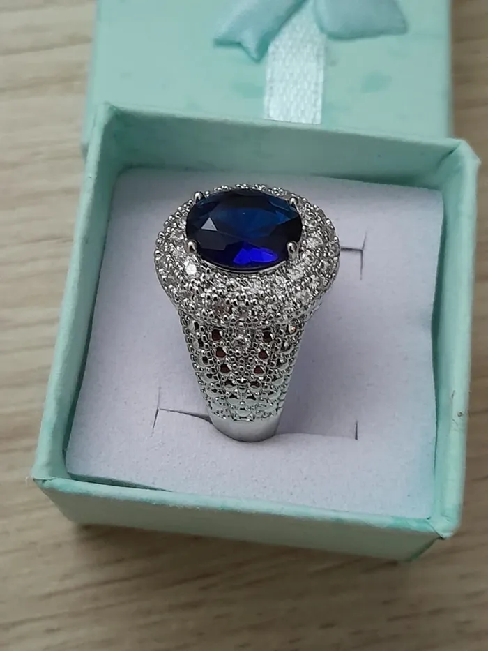 Superbe bague, strass, pierre bleue marine, taille 60 - photo numéro 3