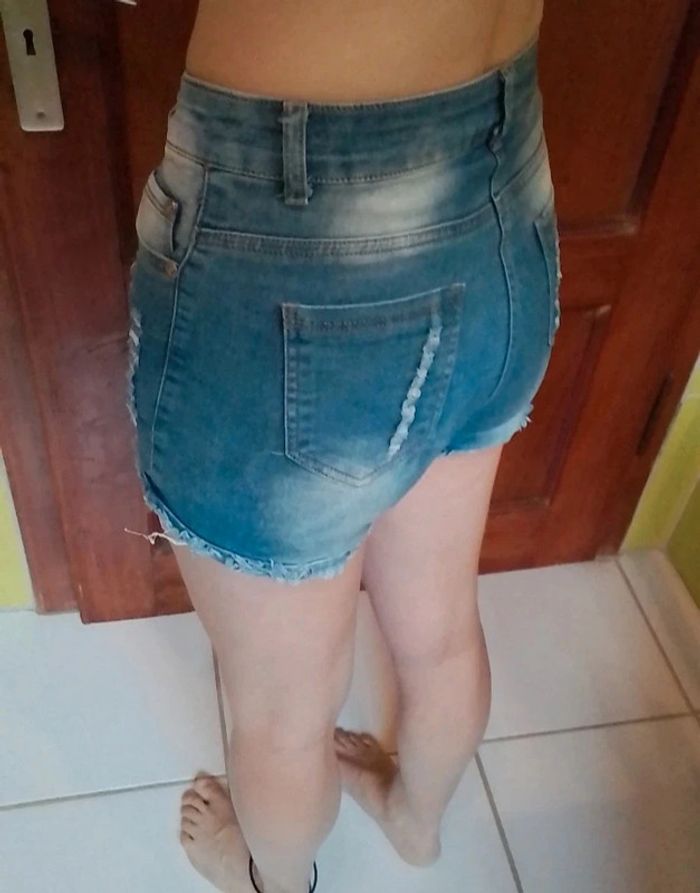Short femme en simili jeans bleu - photo numéro 8