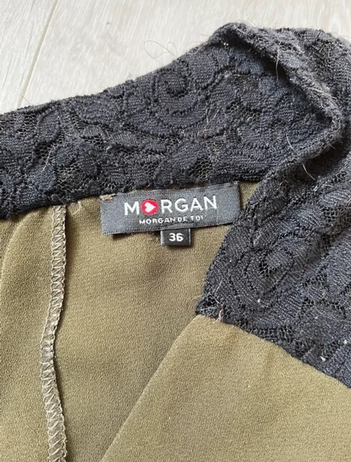 Top fluide kaki à dentelle noire Morgan - Taille 36 - photo numéro 5