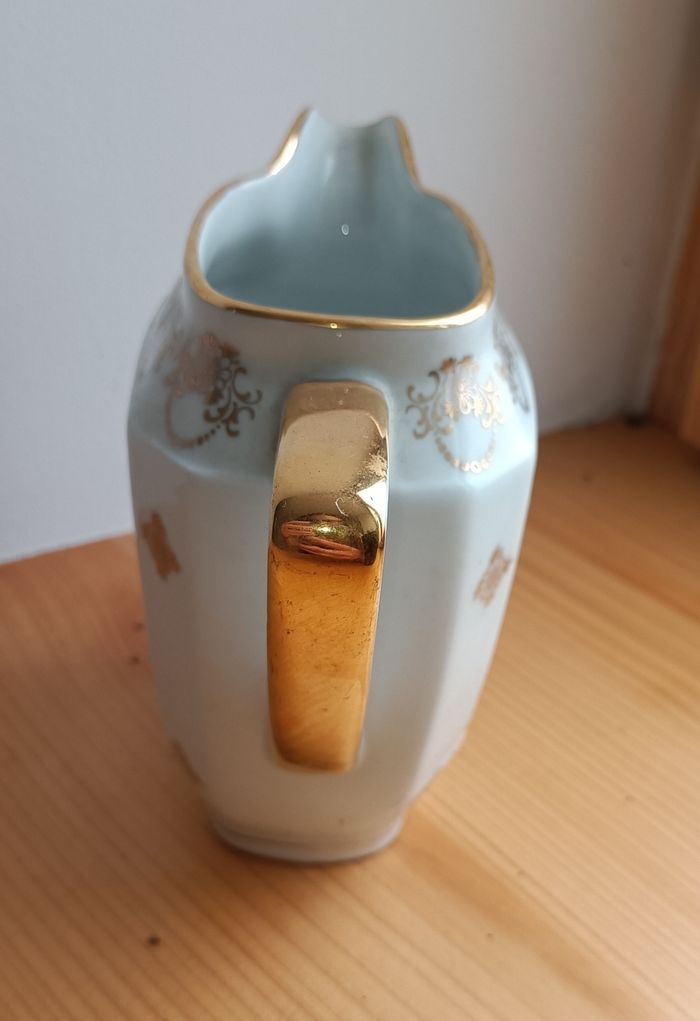 Petit pot de lait porcelaine de Limoges vintage blanc doré très bon état - photo numéro 2