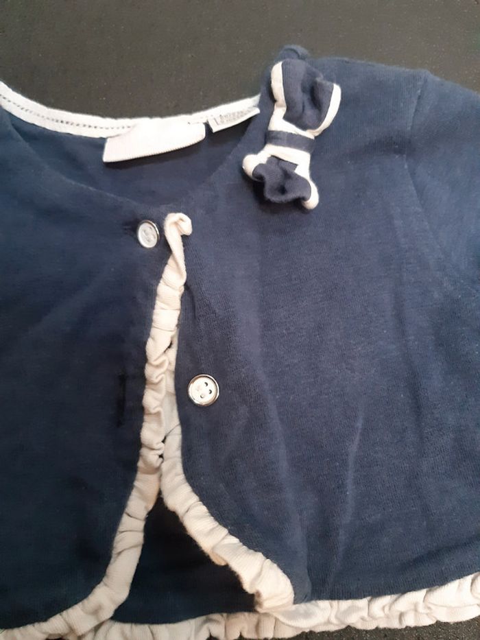 Gilet Boléro court bébé fille Chicco bleu marine blanc 9 mois - photo numéro 2