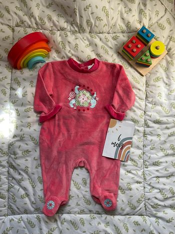 pyjama grenouillère en velours rose 6 mois