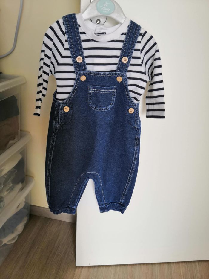 Ensemble salopette denim + tee-shirt imprimé 6 mois Plus Collection - photo numéro 1