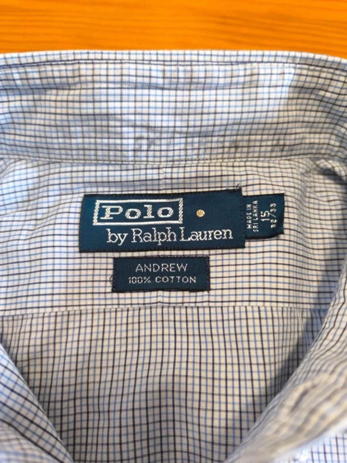 Chemise à carreaux - Ralph Lauren - Andrew - Logo brodé marine - Blanc, bleu, marine - Taille M - photo numéro 8