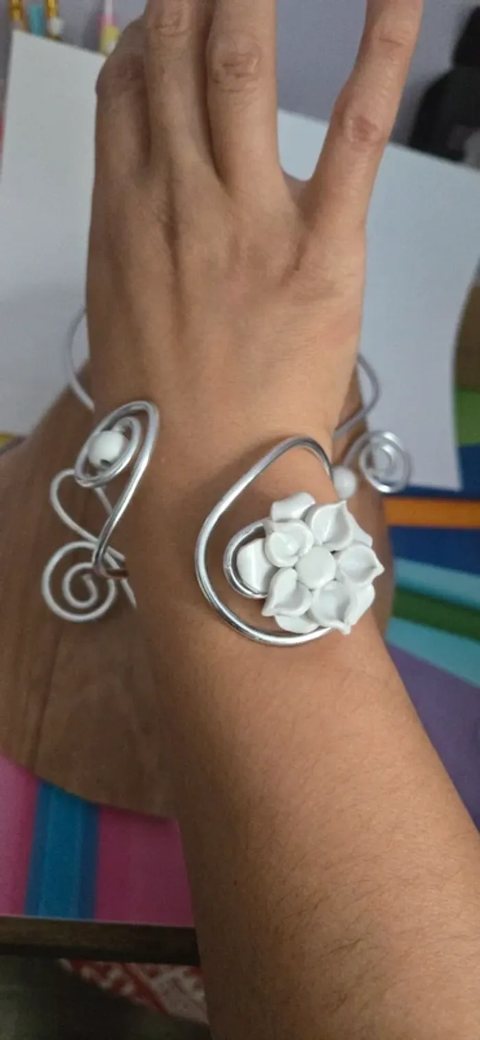Parure Fimo et metal fleur nacre neuf - photo numéro 4