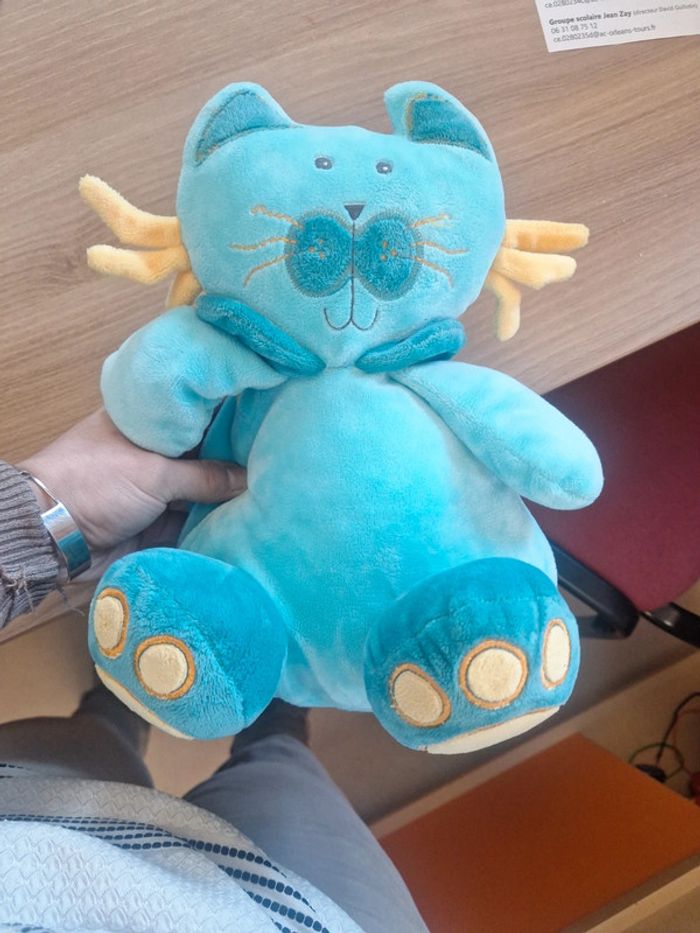 Doudou Chat Bleu et Jaune Nounours