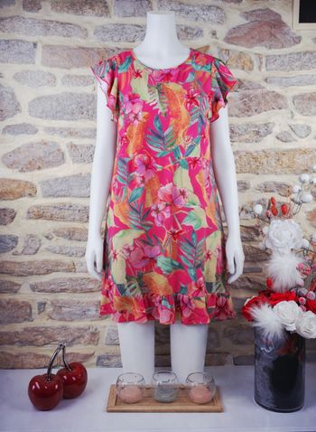 Robe babydoll flashy rose fuchsia à imprimé tropical exotique multicolore Femme taille 54 marque Missguided 🌺 