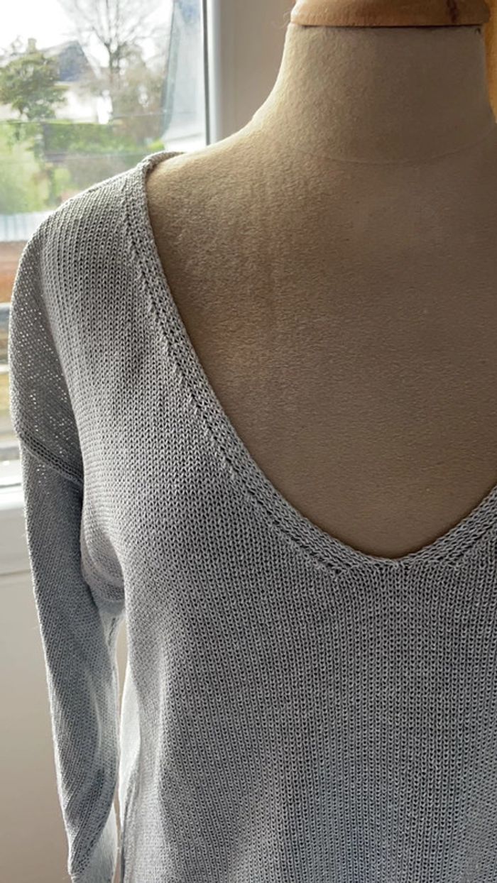 Pull Massimo Dutti dos ouvert gris - taille M - photo numéro 2