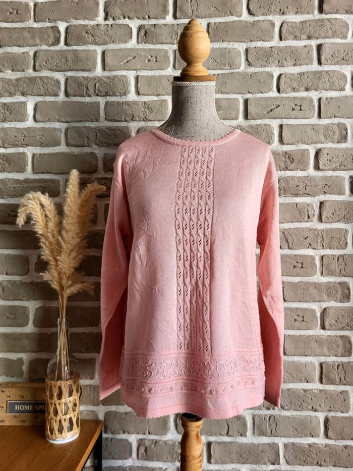 Pull vintage rose à torsades et perles - Angela Baraldi
