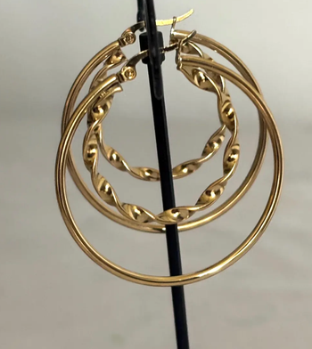 créoles rondes double rang simple et torsadée 45 mm en acier inoxydable hypoallergénique dorées à l'