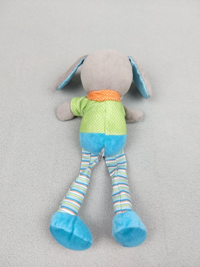 Doudou peluche chien vert bleu MOTS D'ENFANTS écharpe orange chat 30 cm Leclerc - photo numéro 2