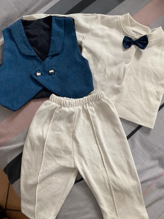 ensemble coton garçon habillé costume noeud papillon bébé 3-6 mois