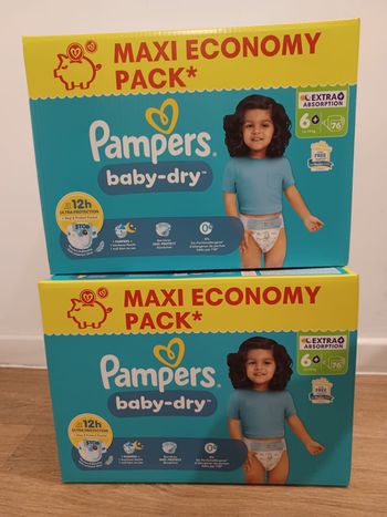 2 Cartons couches Pampers baby-dry Taille 6+ - Maxi-Ecopack - carton de 76 couches