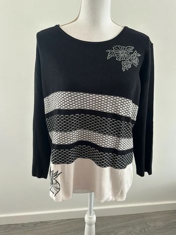 Pull à fleurs noir blanc et argenté oversize T4 42 XL