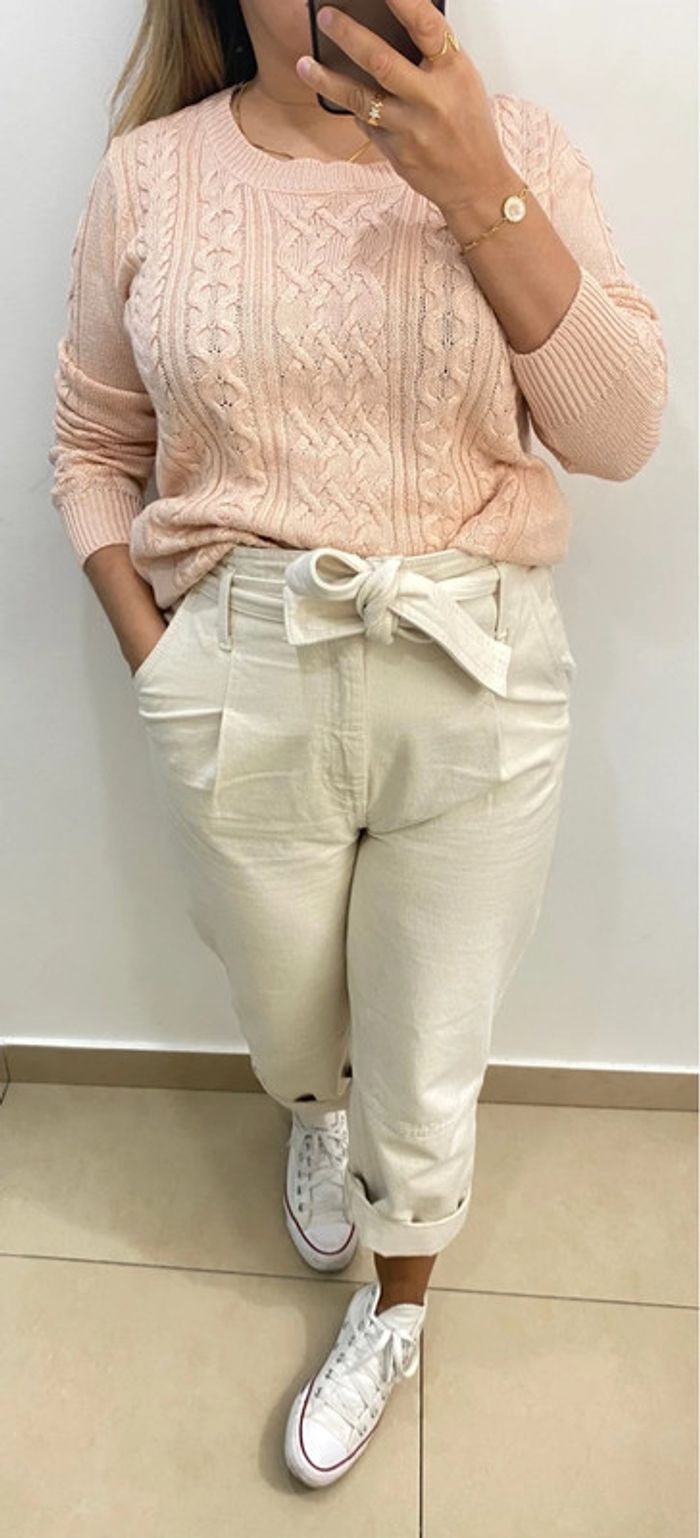 Superbe Pull Torsadé Maille Fine Taille L - photo numéro 2