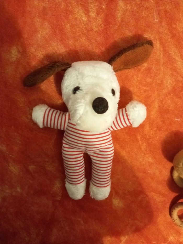 Peluche chien rayé blanc et rouge - photo numéro 2