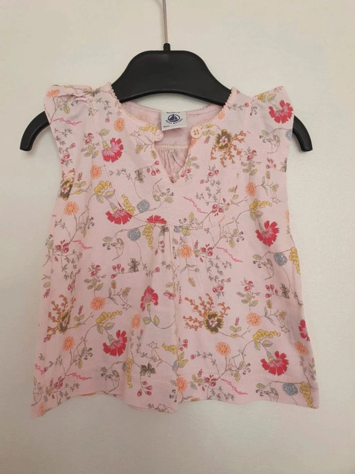 Debardeur rose fleurs petit bateau bébé fille taille 3 mois - photo numéro 2