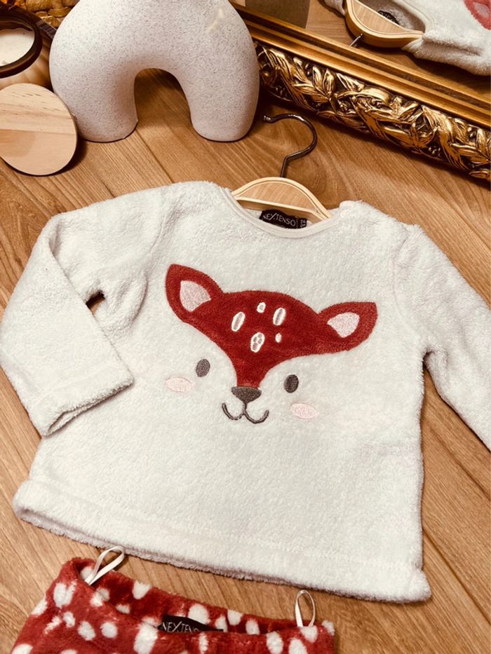Taille 12 mois pyjama 2p piloupilou fille extenso écru et terracotta * biche * 🎀 - photo numéro 2