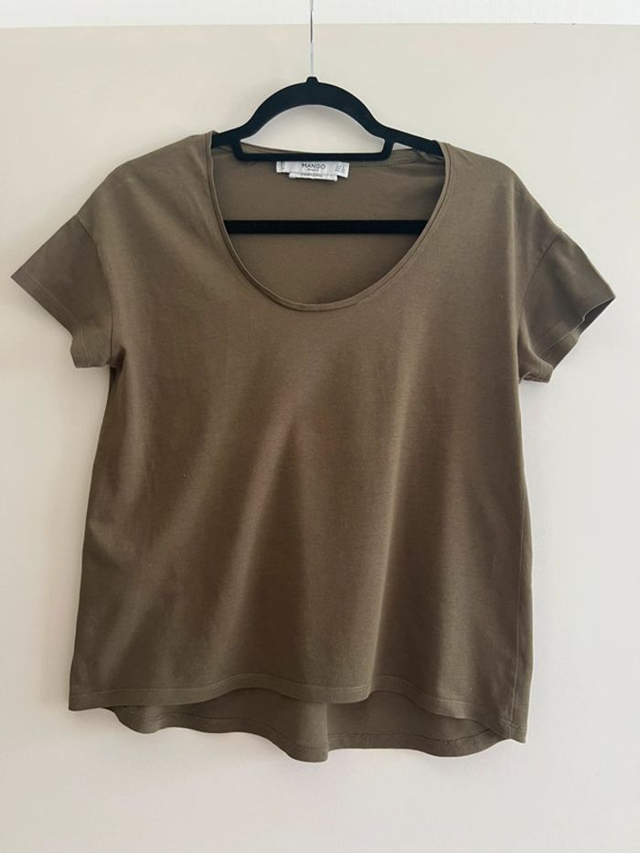 T-shirt kaki uni MANGO - Taille S - Coton bio - photo numéro 4