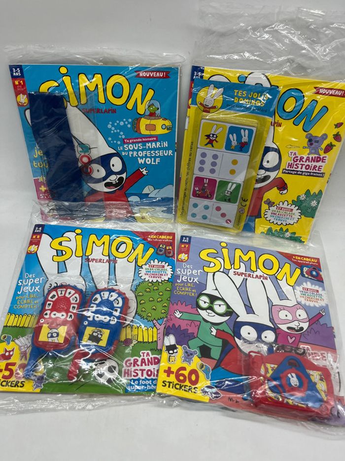 Lot de 4 magazines livres d’activités Simon SuperLapin avec ces accessoires Neuf