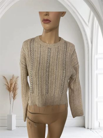 Pull court crème Zara  à franges métallique – Taille S