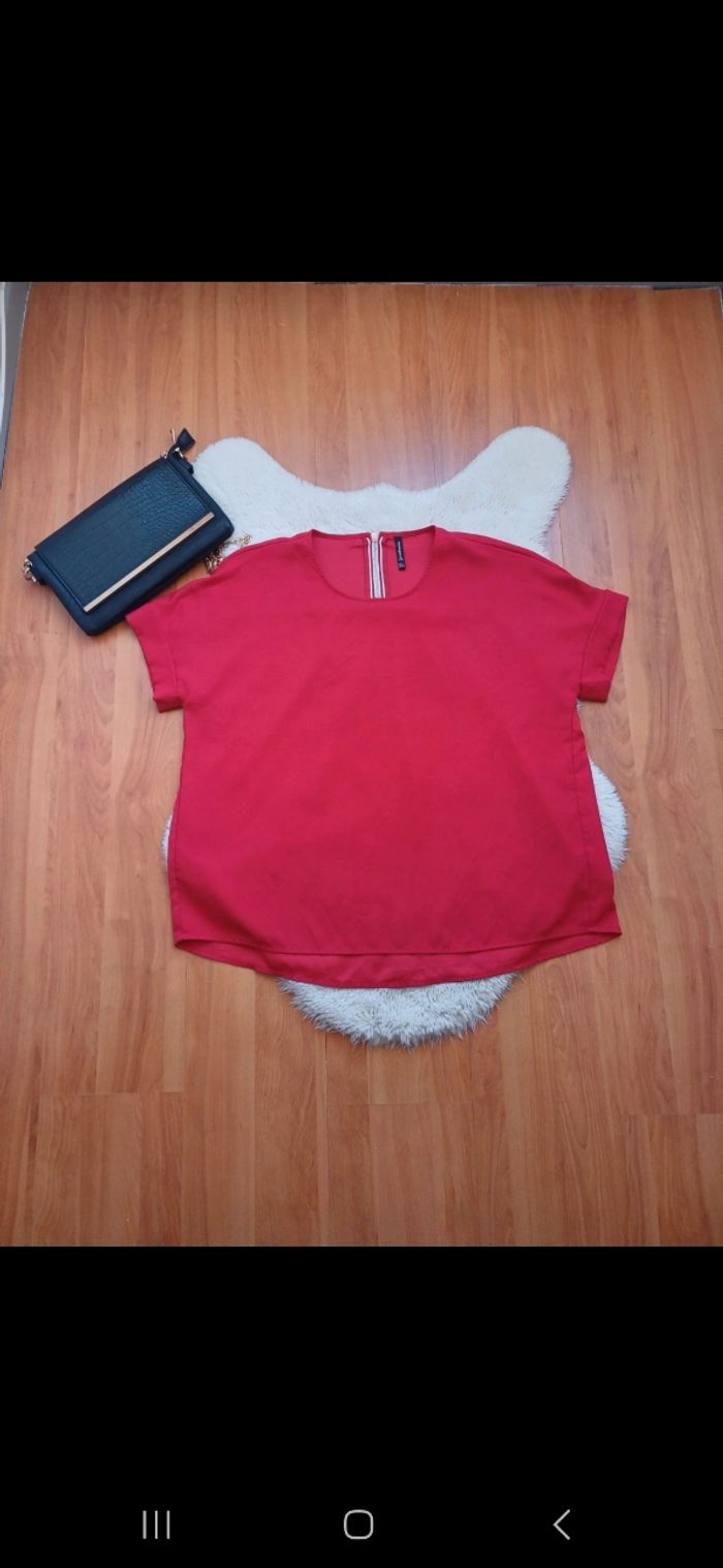 Jolie blouse à manches courtes rouge élégant Stradivarius taille L - photo numéro 8