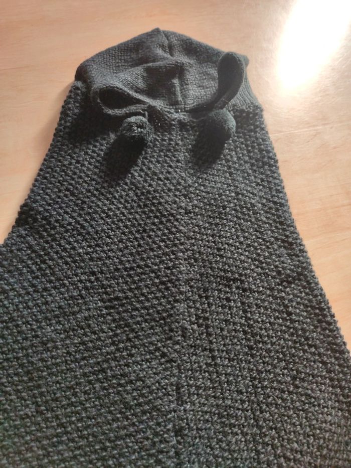 Poncho cape gros maille capuche noir la halle - photo numéro 2