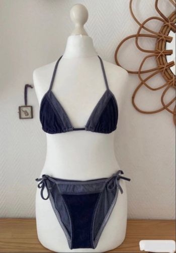 Maillot de bain 2 pièces bleu marine / jeans soutien gorge triangle Étam et 34 / XS