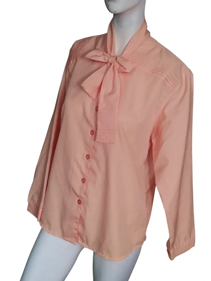 Chemisier chemise top blouse corail orange nœud lavallière