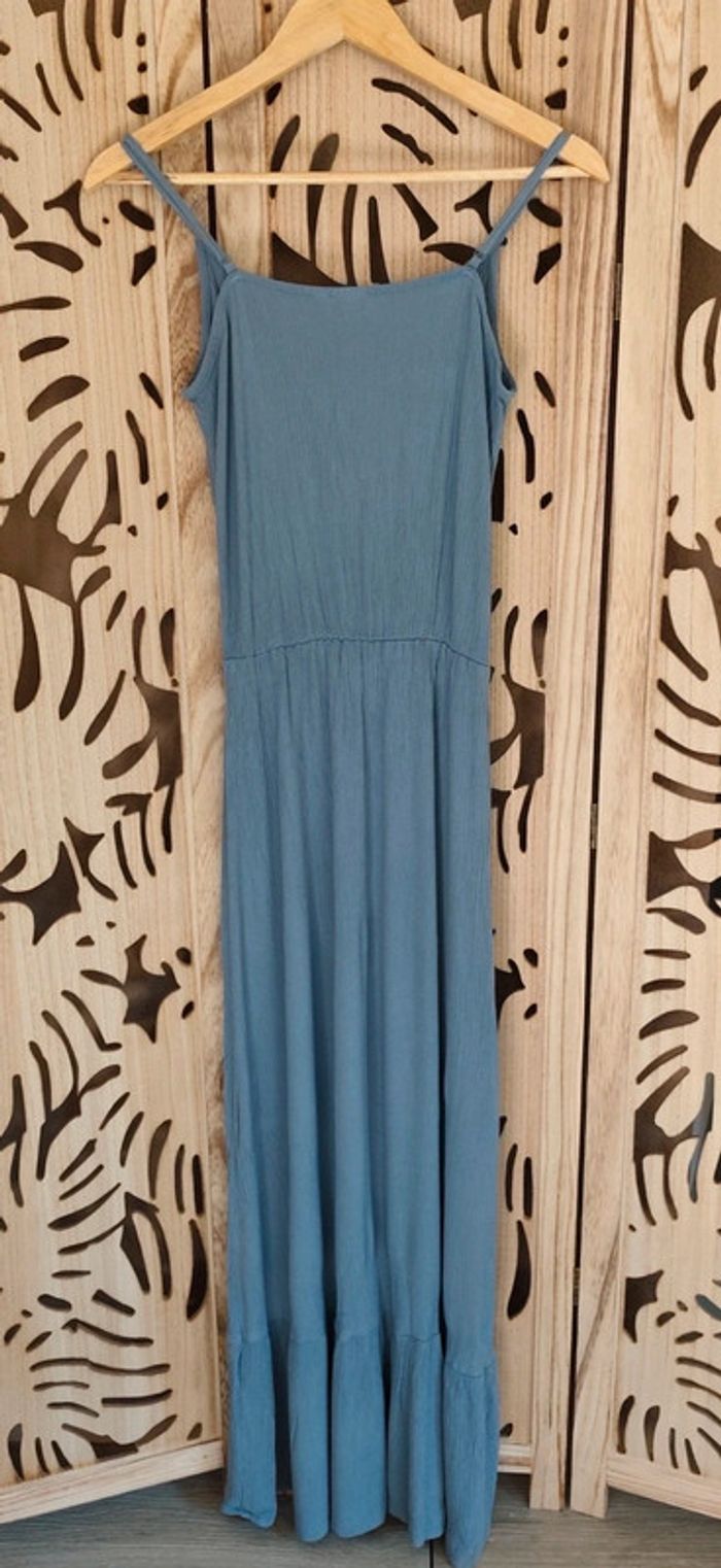 Robe longue fluide fines bretelles bleu-gris Taille S ICHI - photo numéro 7