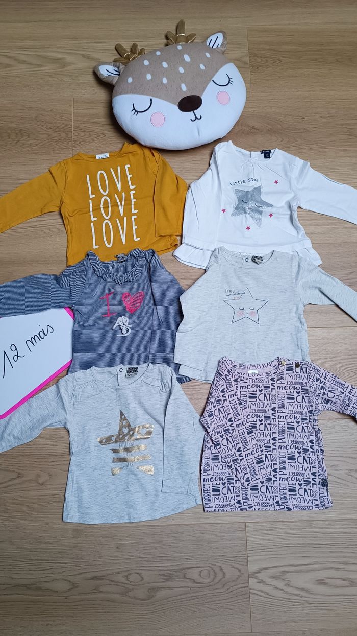 Lot 6 t-shirts manches longues 12 mois