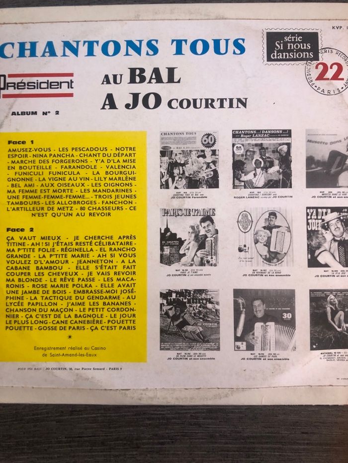 Vinyle 33t chantons tous au bal  à Jo courtin - photo numéro 2