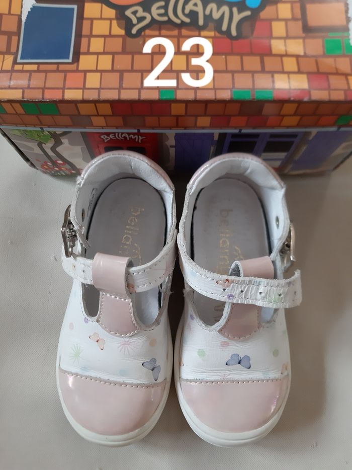 chaussures salomé blanches et roses mi-saison / été fille - papillons - Bellamy - 23