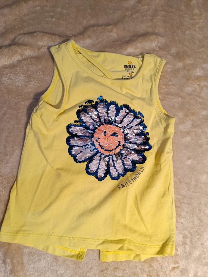Débardeur avec SmileyWorld fleur sequins 3 ans - photo numéro 2