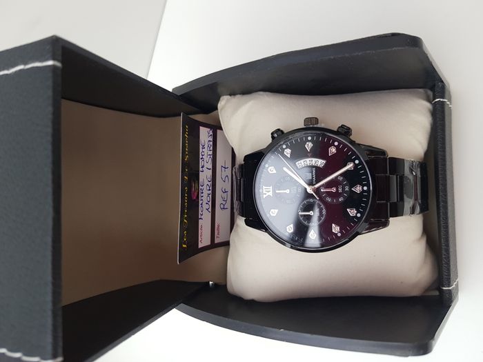 Montre Acier Noir Argenté Diamant Zirconiums Homme - photo numéro 9