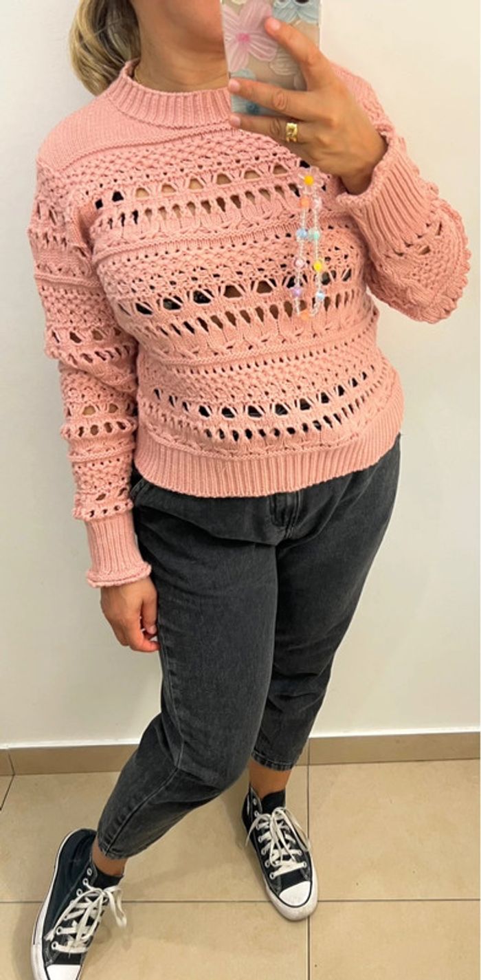 Pull en maille ajourée rose – fabriqué au Brésil 🇧🇷 Taille 36 - photo numéro 2