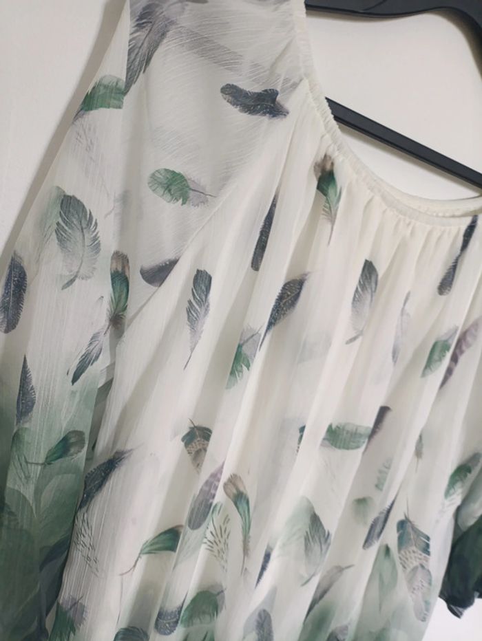 Blouse fluide à plumes dégradée vert foncé vintage - photo numéro 2