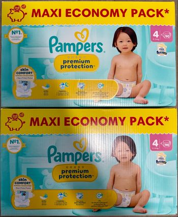 Lot de 2 cartons de couches Pampers Premium taille 4 180 couches