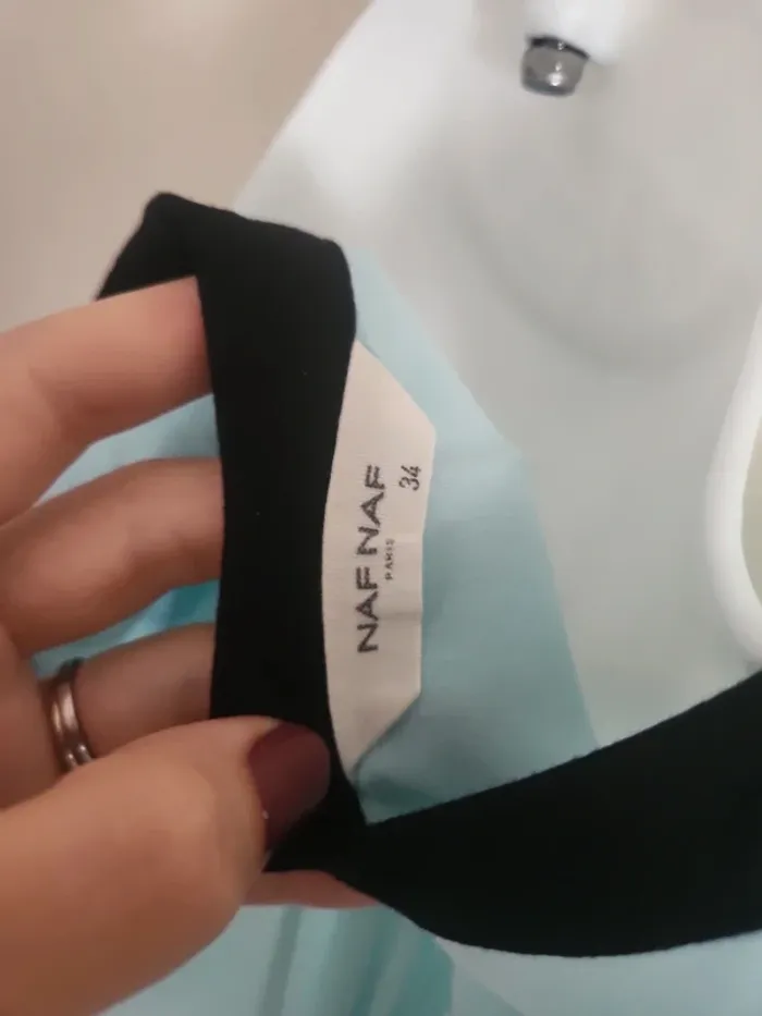 Blouse fluide Naf Naf 34 bleu turquoise col V noir - photo numéro 7