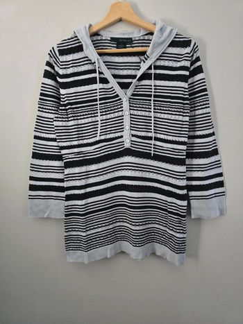 Sweat à capuche Calvin Klein Jeans rayé noir et blanc femme taille L – Style décontracté chic