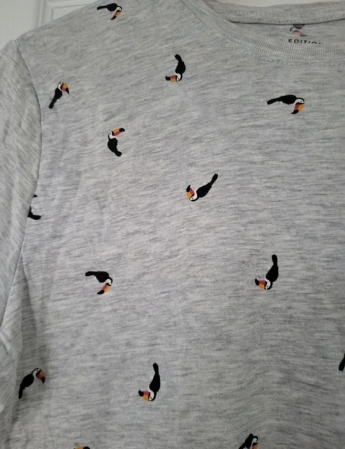 T-shirt homme manches courtes gris motif toucan S - photo numéro 2