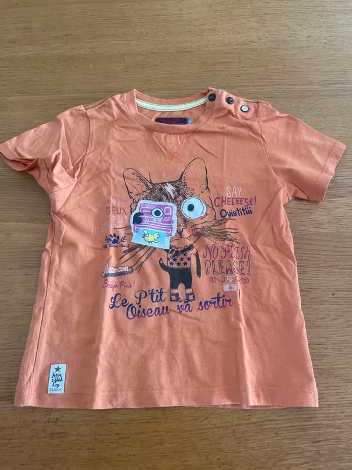 T-shirt orange motif chat