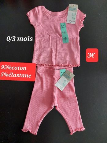 Leggin et tee-shirt rose 0/3mois