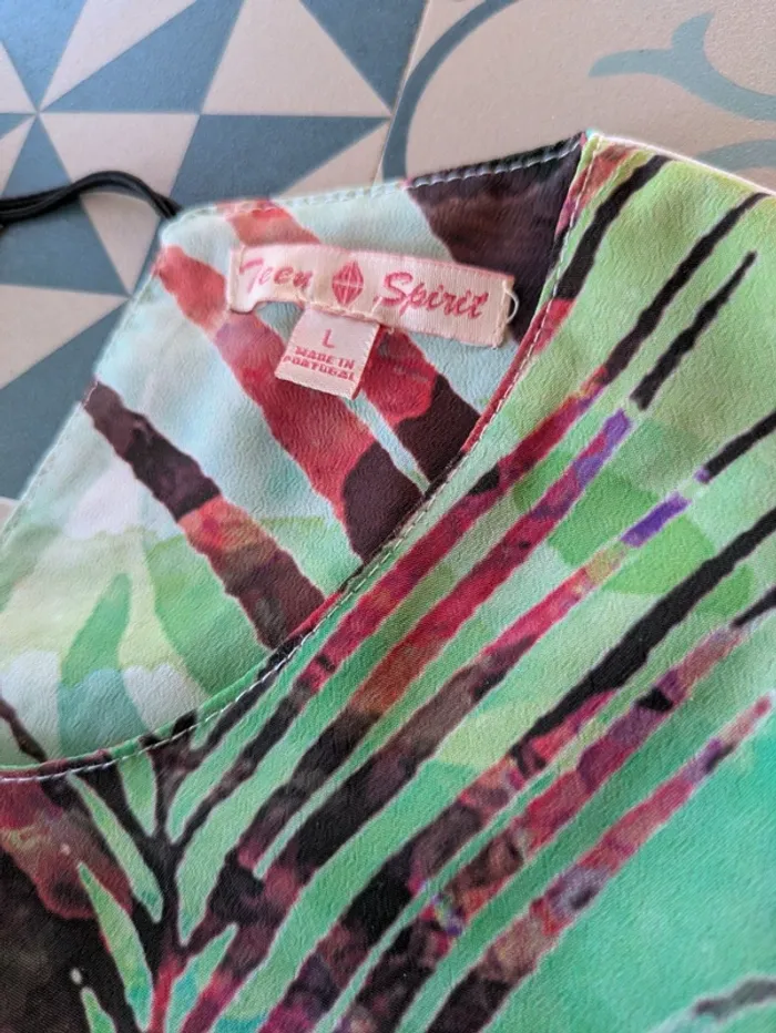 Robe fluide courte L vert et rouge - photo numéro 4