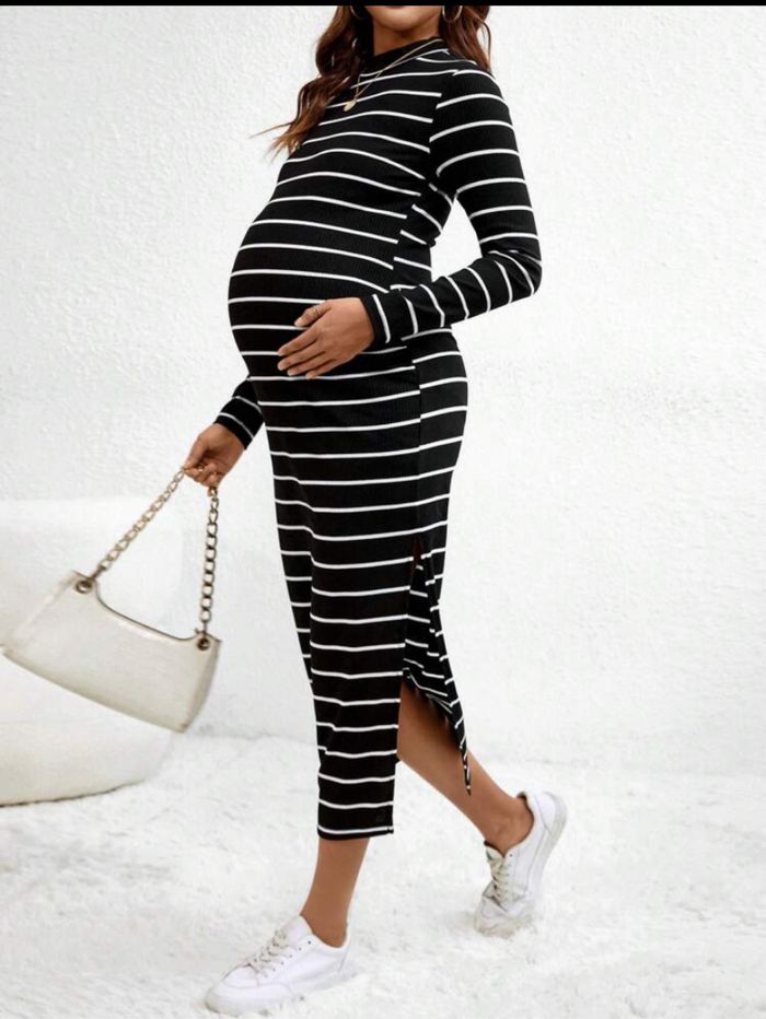 Robe maternite noir rayée blanc taille S