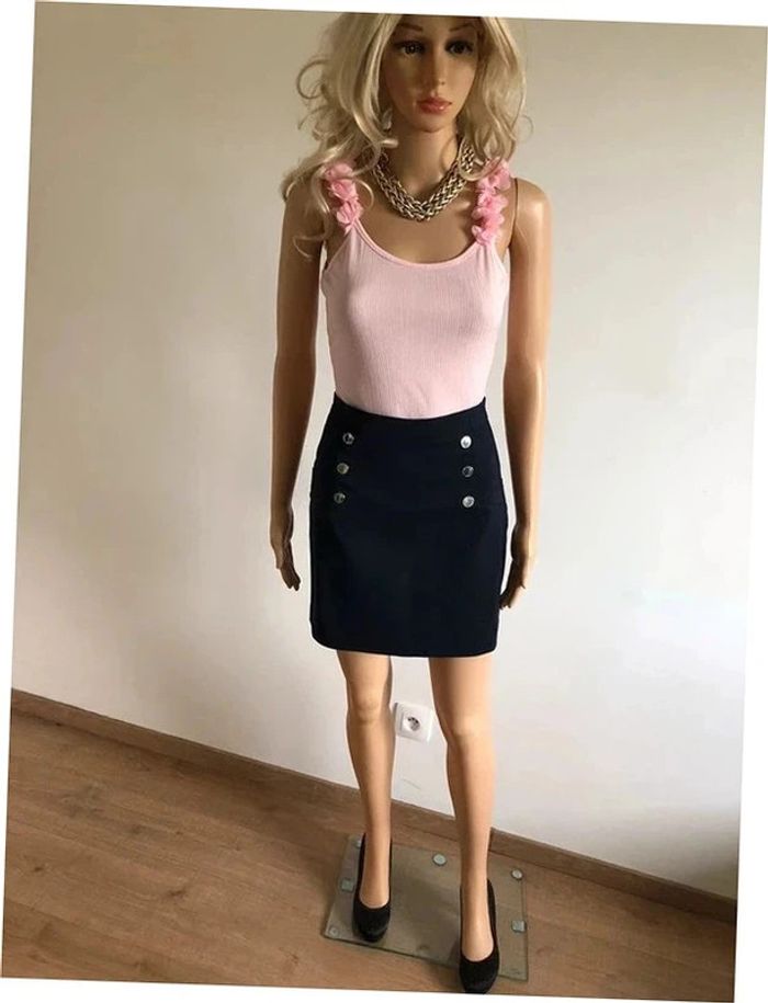 Jupe bleue marine neuve Morgan taille 40 (taille petit) - photo numéro 3