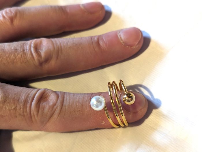 Bague Double Petites Sphères Dorée Perle Géométrique Fil Multicouche Bijou Doré Fantaisie Femmes - photo numéro 2