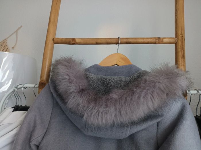 Joli manteau à capuche en laine gris très chaud Okaïdi 12 ans - photo numéro 7