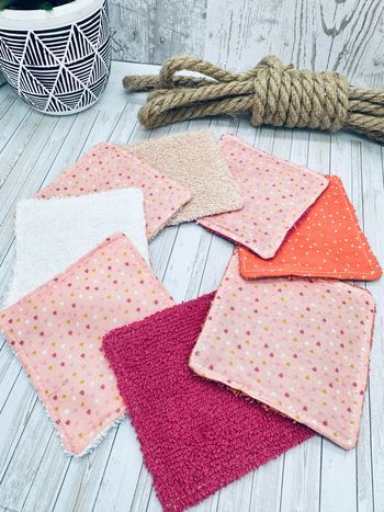 Lingette lavable et réutilisable lot de 8 en éponge coton