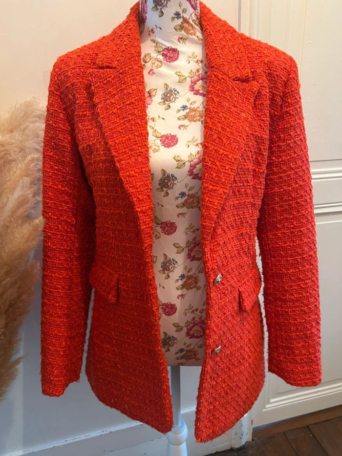 Blazer tweed rouge/orangé - photo numéro 2